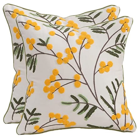 Sierkussenslopen 45 x 45 cm Set van 2 Gele Bessen Geborduurd Kussenhoezen