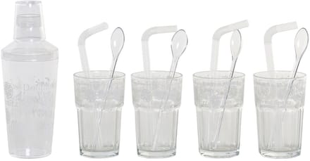 ITEM Cocktailshaker set - 13-delig - glas - 4 bekers - 4 rietjes - 4 roerlepels