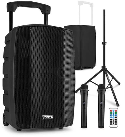 Vonyx VSP200 Portable speaker - Met 2 microfoons, beschermhoes en statief - Bluetooth - 200W