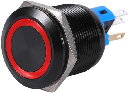 Waterdichte 22mm Drukknop met Blauwe LED - Zelfborgend 12V-24V