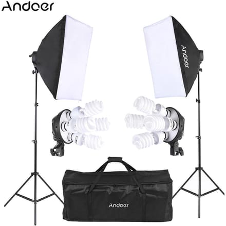 Andoer Studio Fotoverlichting Kit met 2 * Softbox Celsius 2 * 4-in-1 Lampvoet Celsius 8 * 45W Lamp Celsius 2 * Statief Celsius 1 * Draagtas U black