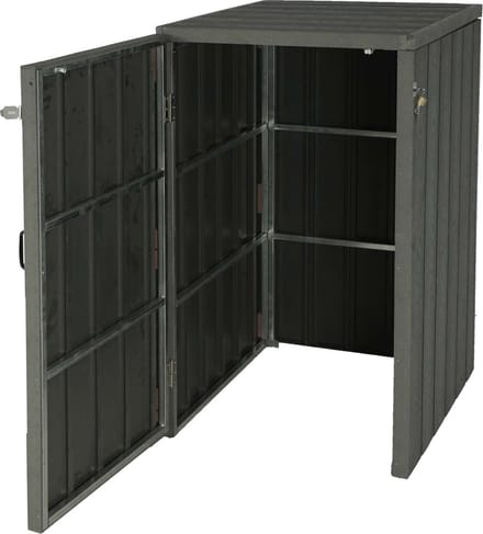 XL 1/2 WPC afvalbakdeksel MCW-J28, premium afvalbak, metaal-houtlook, uittrekbaar ~ grijs
