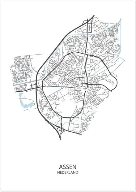 De Lange Koe Poster - Assen Plattegrond - 42 X 29.7 Cm - Wit