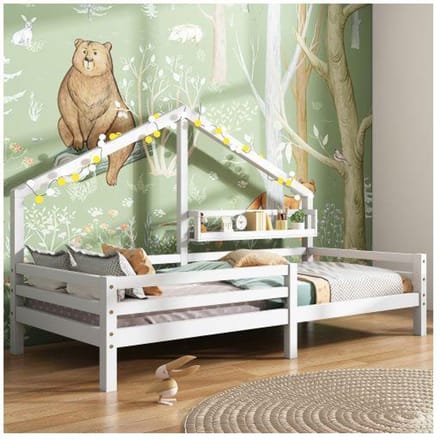 Lit d'enfant - MUVOE - 90x200 - Blanc - Bois massif - Style scandinave blanc
