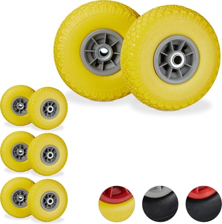 8x steekwagenwiel - 3.00-4 - rubberband - kogellager - 20 mm as - geel-grijs