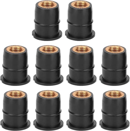 Expansie Moeren Set van 10 Stuks M6x0.8mm voor Motorfietsen en ATV's - Rubberen Bevestiging en Messing Kwaliteit