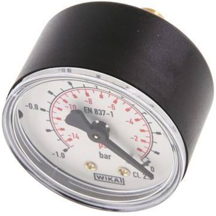 1..0 Bar Manometer Achteraansluiting Kunststof/Messing 50 mm Klasse 2.5