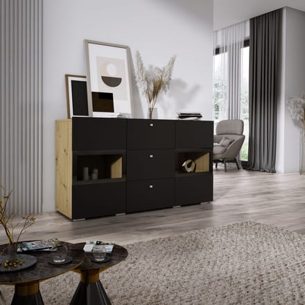 Meubel Square - Dressoir Belix - Eiken / Mat Zwart - Commode