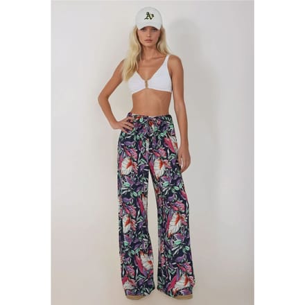 Geprinte Wijde Pantalon met Touwtjes