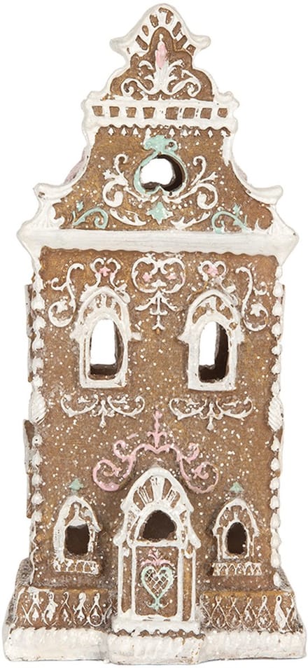 Clayre & Eef Gingerbread house met LED 9x7x18 cm Bruin Kunststof