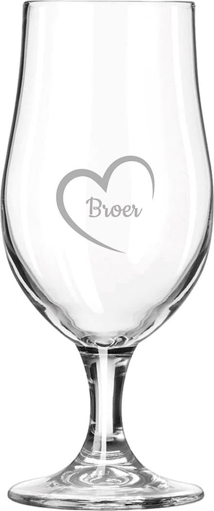 Gegraveerde bierglas op voet 49cl Broer met hartje