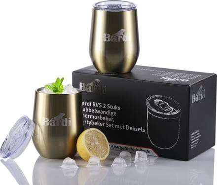 Bardi RVS 2 Stuks Dubbelwandige Thermosbeker, Partybeker Set met Deksels – GOUD
