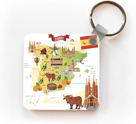 Sleutelhanger - Uitdeelcadeautjes - Illustraties op de kaart van Spanje - Plastic