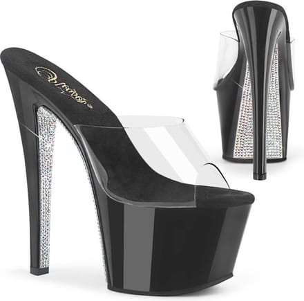 Pleaser - SKY301CRS Muiltjes met hak - US 11 - 41 shoes - Zwart/Transparant