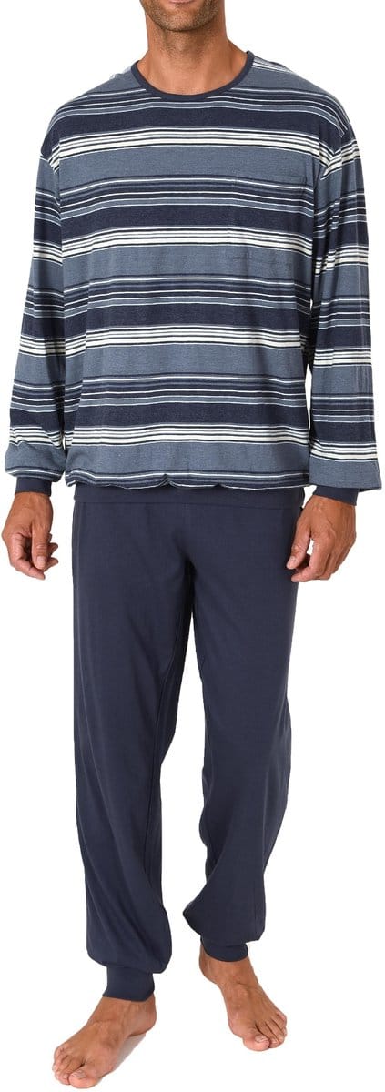 Herenpyjama met lange mouwen en manchetten in elegant streepdesign