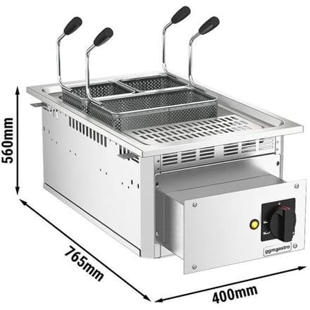 GGM Gastro Elektrische pastakoker - 13 liter - 7,5kW - met aftapkraan - incl. 3 manden zilver