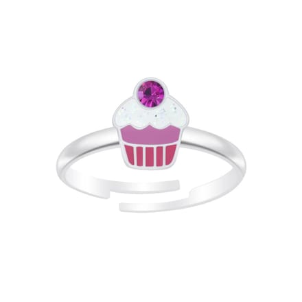 WeLoveSilver - Zilveren kinderring - verstelbaar - cupcake & kristal