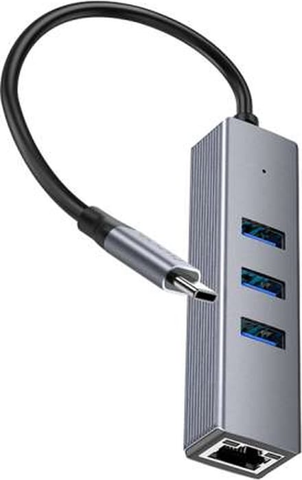 Hoco - USB-C HUB naar RJ45 Ethernet en 3x USB 3.0 - 1000 Mbps - Metaal Grijs