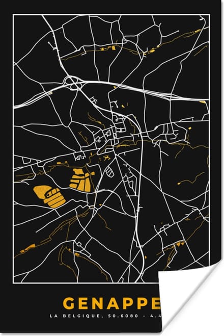 Poster Genappe - Plattegrond - Goud - Kaart - Stadskaart - 40x60 cm