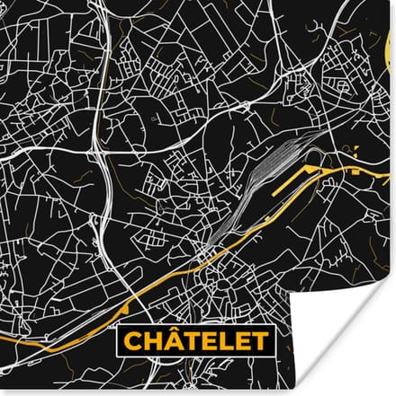 Poster Stadskaart - Plattegrond - Goud - Châtelet - Kaart - 30x30 cm