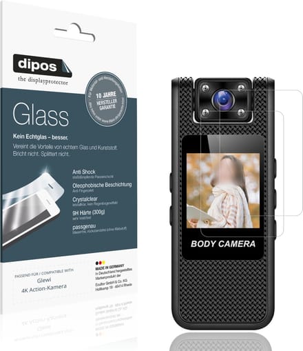 dipos – 2x Pantserfolie geschikt voor Glewi 4K Action-Kamera | 9H Screenprotector
