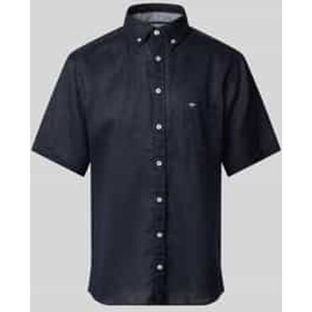 Fynch-Hatton Overhemd Premium Short Sleeve Linnen Button-Down Navy / male