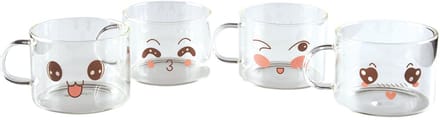 Set van 4 Gedecoreerde Glazen Mokken – 500 ml – Transparant