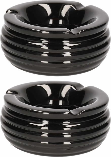 Bookwill Terrasasbak met deksel - 2x - 15(d) x 9.5(h) cm - zwart - keramiek - stormasbak