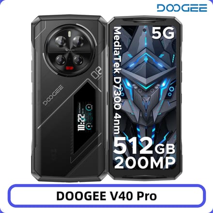 Robuste DOOGEE V40 Pro 5G telefoon met IA 200MP camera, 36 Go RAM, game-opslag, Dimensity processor, 8680 batterij.