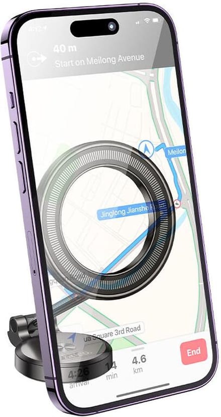 Hoco Dashboard Autohouder Telefoon met Magnetische Ring - Compatibel met MagSafe - Verstelbare Telefoonhouder - Aluminium - Grijs