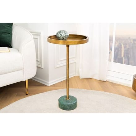 Bijzettafel Tray antiek messing groen marmer 30 cm