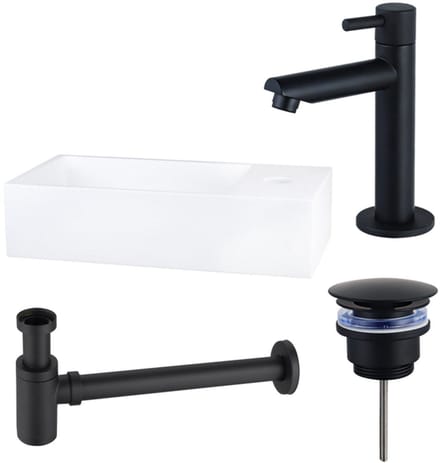 FugaFlow Eccelente Arredo fonteinset - 36x18.5x9cm - 1 kraangat - solid surface - fonteinkraan zwart mat - mat wit -