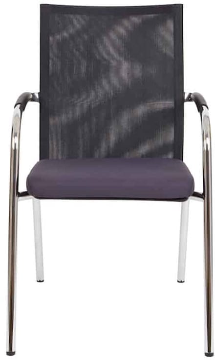 Vergaderstoel F260 4-poots frame met zwarte rug mesh en blauwe zitting