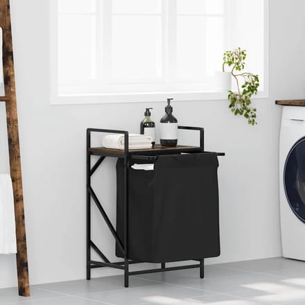 vidaXL - Wasmand - 1 - vak - met - plank - gerookt - eikenkleurig