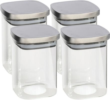 Gerim - Voedsel/etenswaren 4x voorraadpotten 1100ml glas en RVS deksel