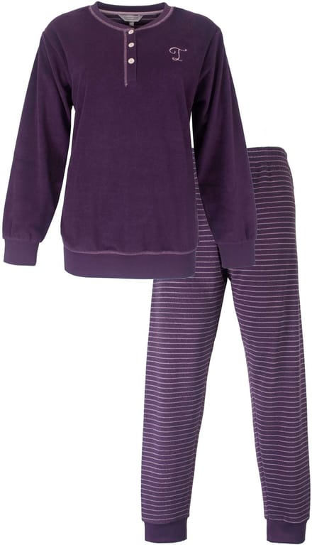 Tenderness Dames Pyjama - Badstof - Lange Mouwen - Paars - Maat M