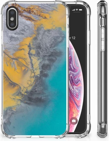 Apple iPhone X | Xs Anti-Shock Hoesje Marble Blue Gold