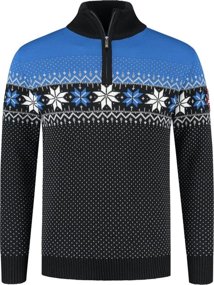 John Brillant Noorse Heren Pullover Merino, blauw & zwart. Maat XXL