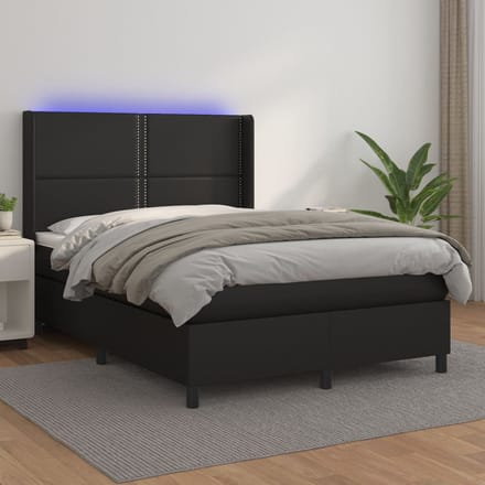vidaXL - Boxspring - met - matras - en - LED - kunstleer - zwart - 140x200 - cm