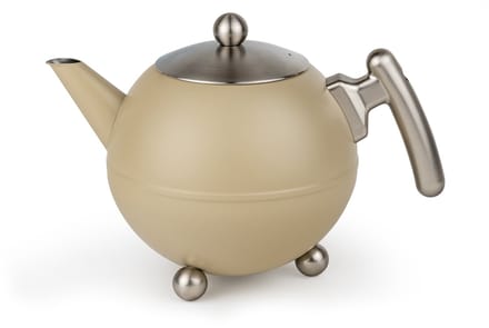 Bredemeijer - Theepot dubbelwandig - Duet® Bella Ronde – 1,2 liter - RVS - Taupe