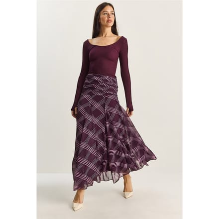 Hoge Taille Etnische Print Midi Rok