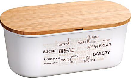 Kesper broodtrommel met bamboe snijplank deksel - 18 x 34 x 14 cm - wit - Kunststof/hout
