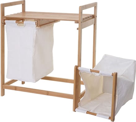 Wasmand MCW-B83, wassorteerder Wasmand, bamboe 2 compartimenten 74x64x33cm 70l ~ wit