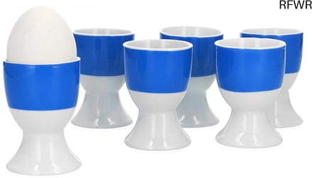 RFWR® Set van 6 Eierdopjes van Wit Porselein met Blauwe Rand - Stijlvolle en Functionele Eierhouders