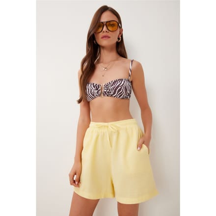 Hoge Taille Wijde Been Katoenen Shorts