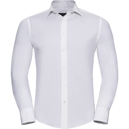 Russell Collection Herenhemd met lange mouwen en Easy-Care Fitted (Wit)