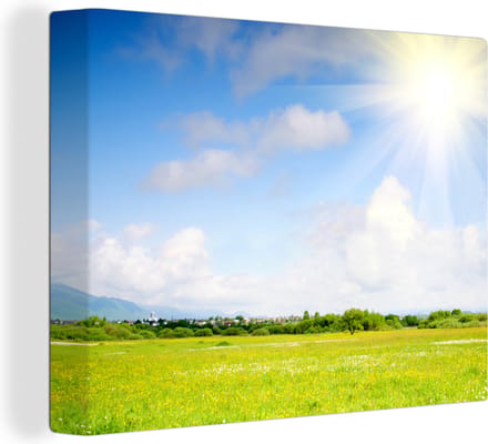 Canvas Schilderij Zomer - Zon - Veld - 80x60 cm - Wanddecoratie