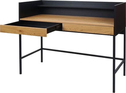 Bureau MCW-J79, bureau computer bureau werktafel, lade 120x50cm hout metaal ~ eiken-look