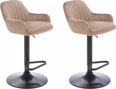 Vente-unique Set van 2 barkrukken van fluweel en zwart metaal - Verstelbare hoogte - Beige - ELEANA