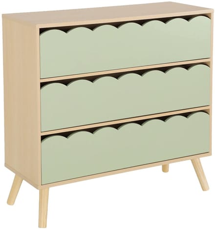 sweeek - Kinderladekast houtdecor 3 lades, poten van grenenhout - azur